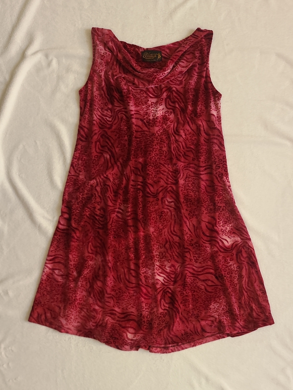 Pink Velvet Burnout Animal Print Sleeveless Tank Cowl Neck Dress Medium Fall